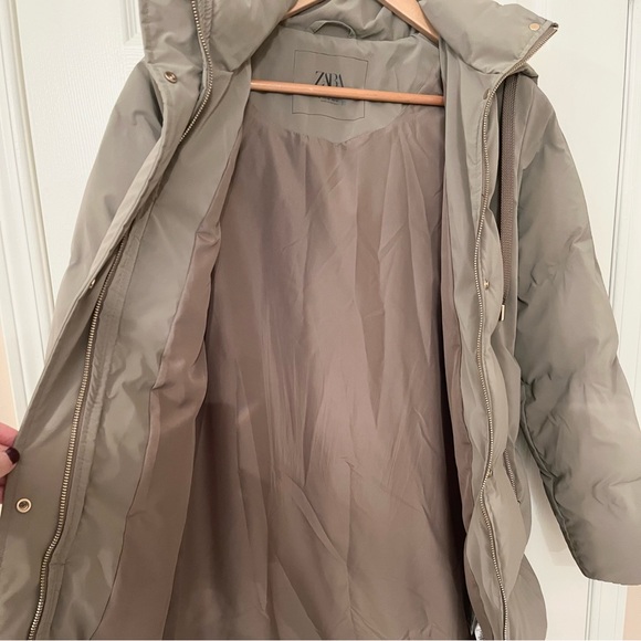 Zara Taupe Hooded Quilted Puffer Coat Size XS - Picture 6 of 16